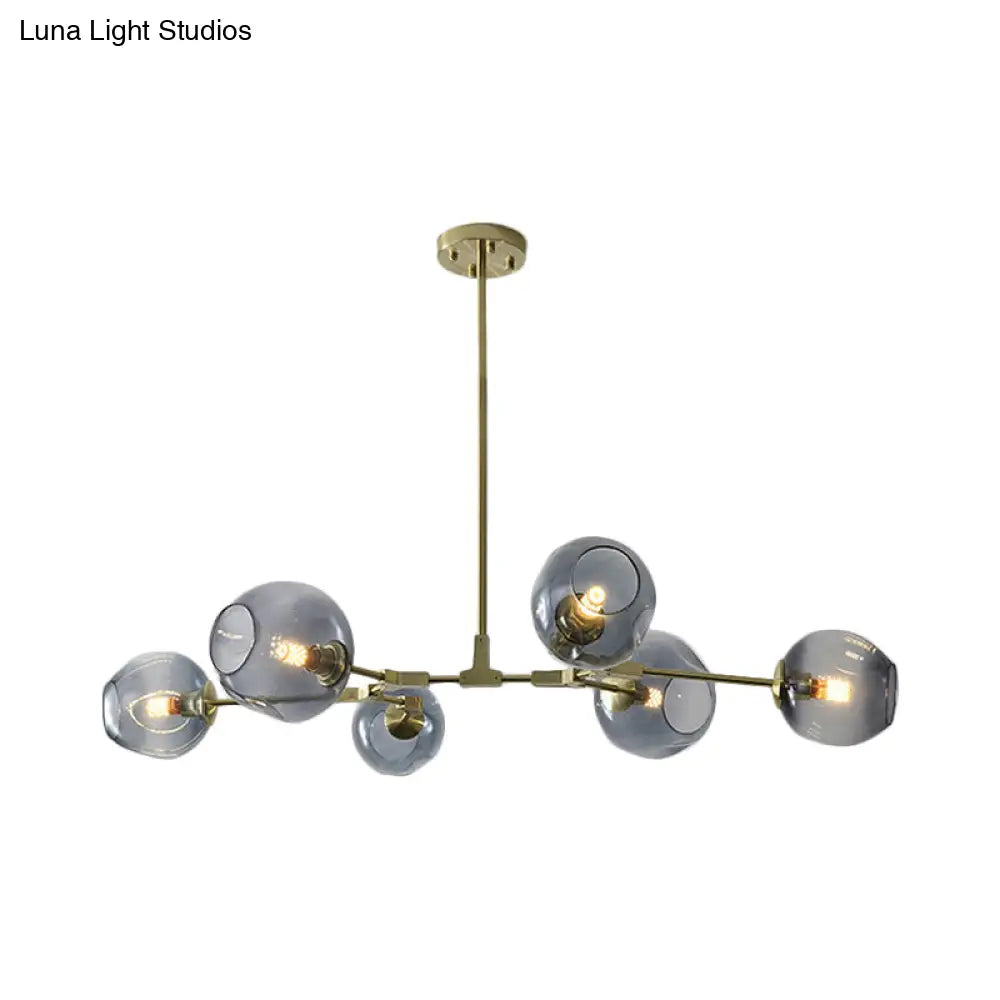 Modern Black/Gold Branch Chandelier Lamp - 5/6 Lights Smoke Gray/Tan Glass Dining Room Lighting