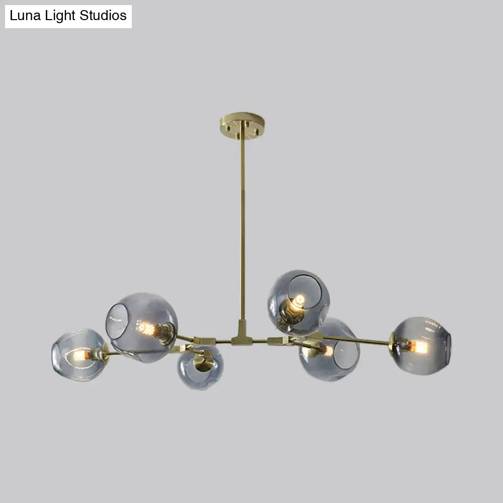 Modern Black/Gold Branch Chandelier Lamp - 5/6 Lights Smoke Gray/Tan Glass Dining Room Lighting