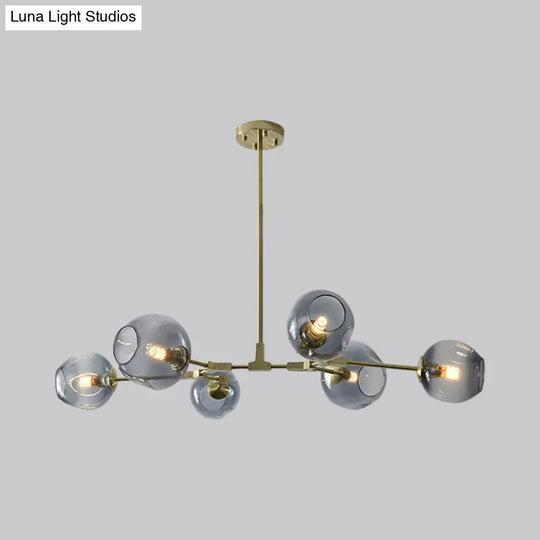 Modern Black/Gold Branch Chandelier Lamp - 5/6 Lights Smoke Gray/Tan Glass Dining Room Lighting