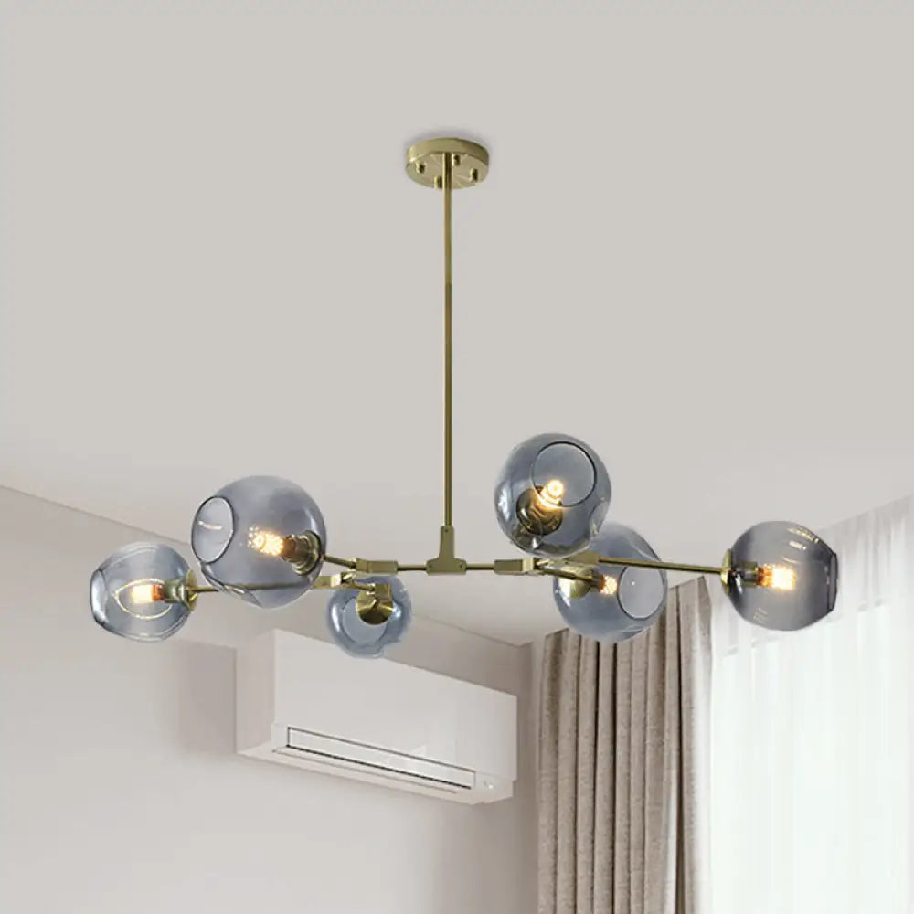 Modern Black/Gold Branch Chandelier Lamp - 5/6 Lights Smoke Gray/Tan Glass Dining Room Lighting 6 /