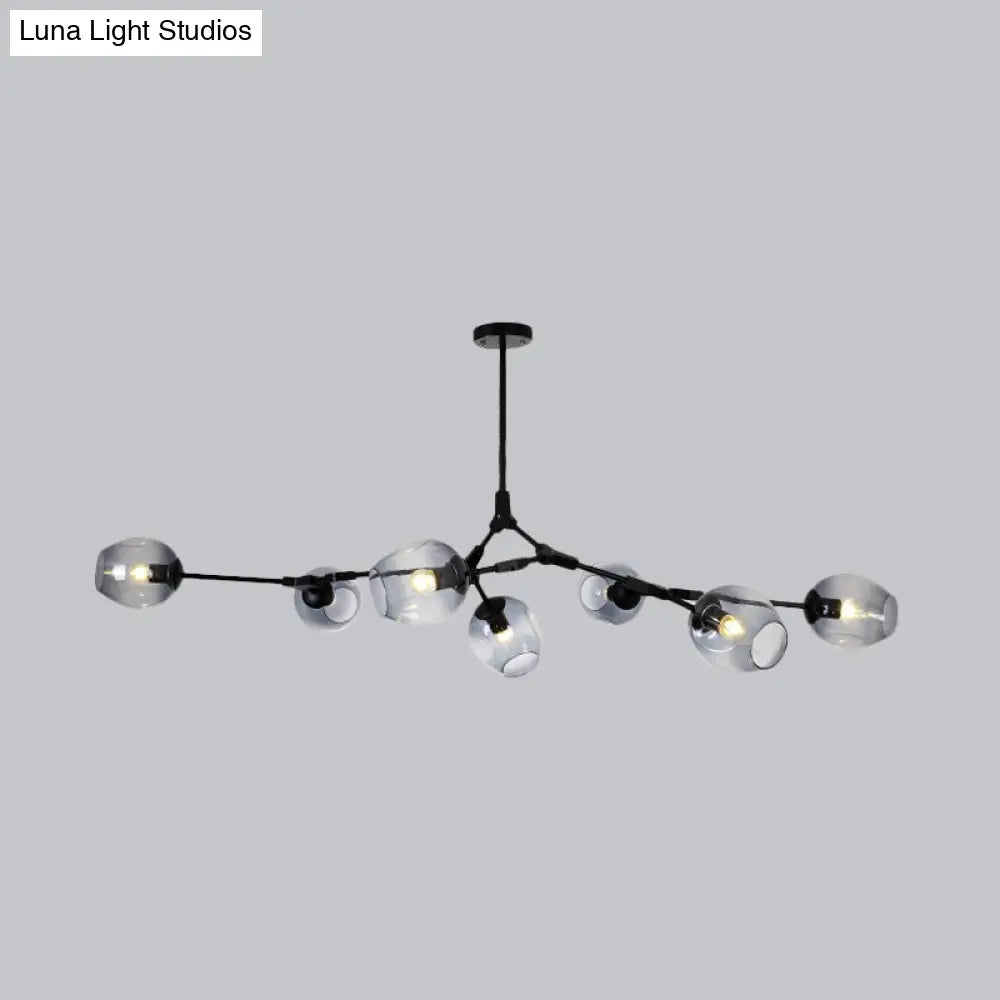 Modern Black/Gold Branch Chandelier Lamp - 5/6 Lights Smoke Gray/Tan Glass Dining Room Lighting