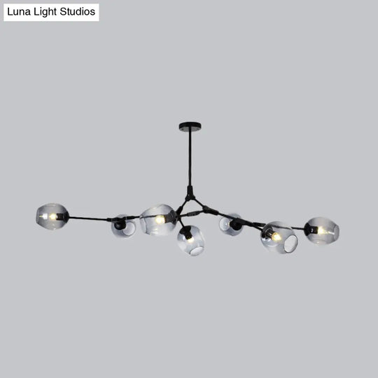 Modern Black/Gold Branch Chandelier Lamp - 5/6 Lights Smoke Gray/Tan Glass Dining Room Lighting