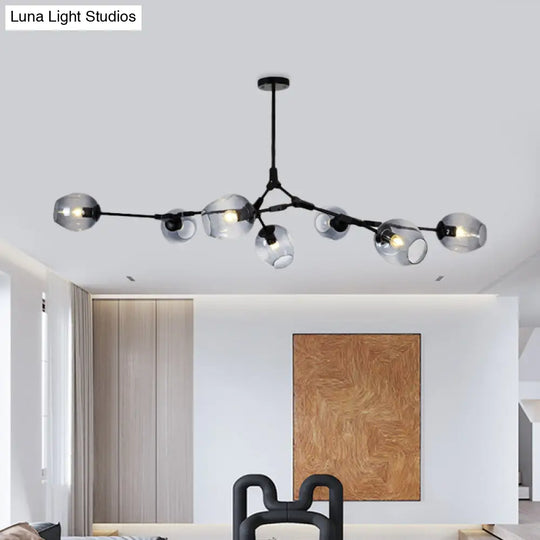 Modern Black/Gold Branch Chandelier Lamp - 5/6 Lights Smoke Gray/Tan Glass Dining Room Lighting