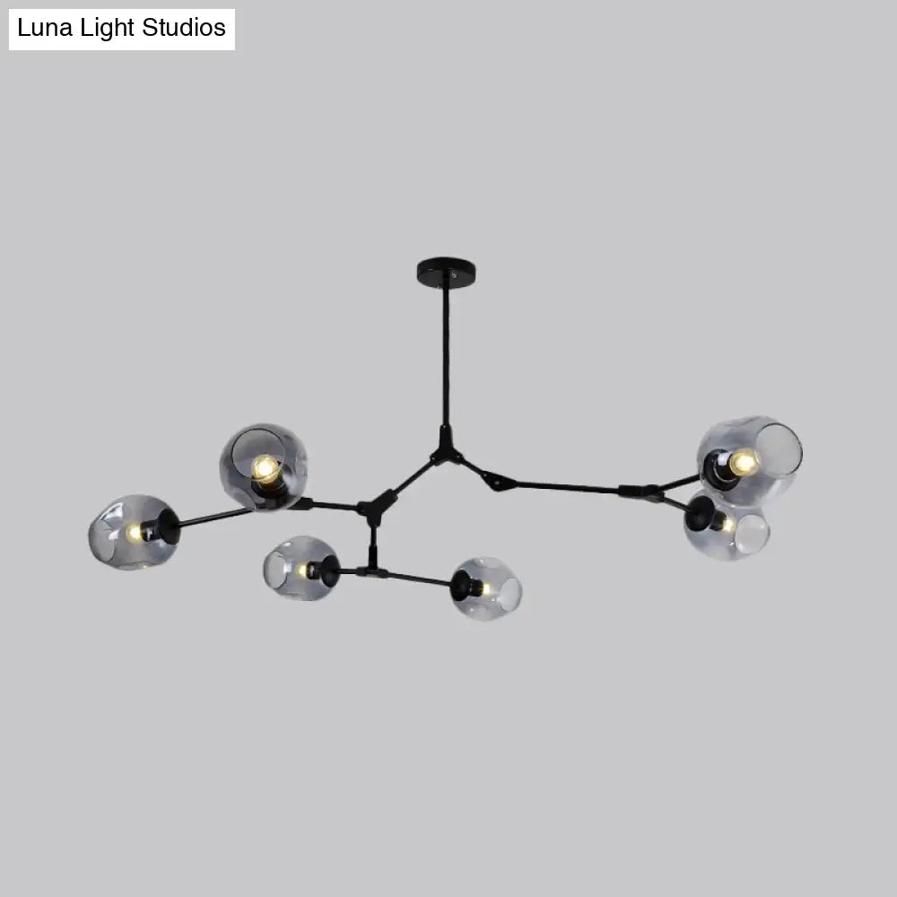 Modern Black/Gold Branch Chandelier Lamp - 5/6 Lights Smoke Gray/Tan Glass Dining Room Lighting