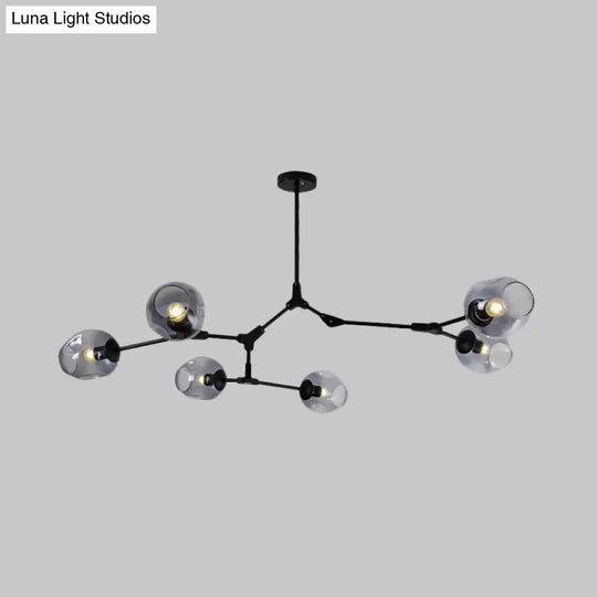 Modern Black/Gold Branch Chandelier Lamp - 5/6 Lights Smoke Gray/Tan Glass Dining Room Lighting