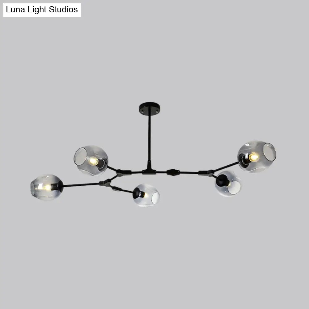 Modern Black/Gold Branch Chandelier Lamp - 5/6 Lights Smoke Gray/Tan Glass Dining Room Lighting