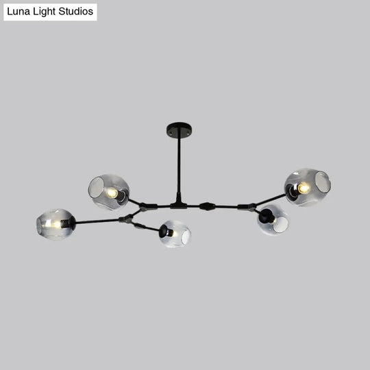 Modern Black/Gold Branch Chandelier Lamp - 5/6 Lights Smoke Gray/Tan Glass Dining Room Lighting