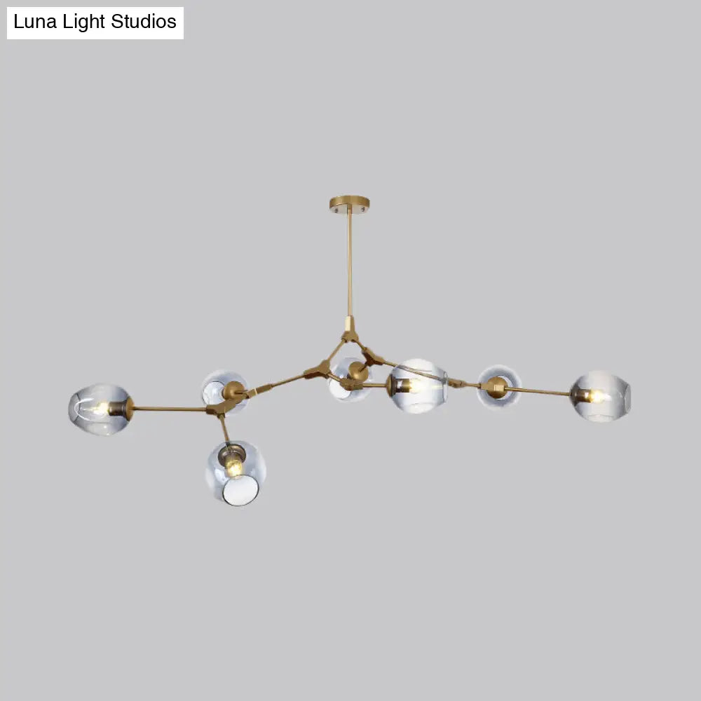 Modern Black/Gold Branch Chandelier Lamp - 5/6 Lights Smoke Gray/Tan Glass Dining Room Lighting