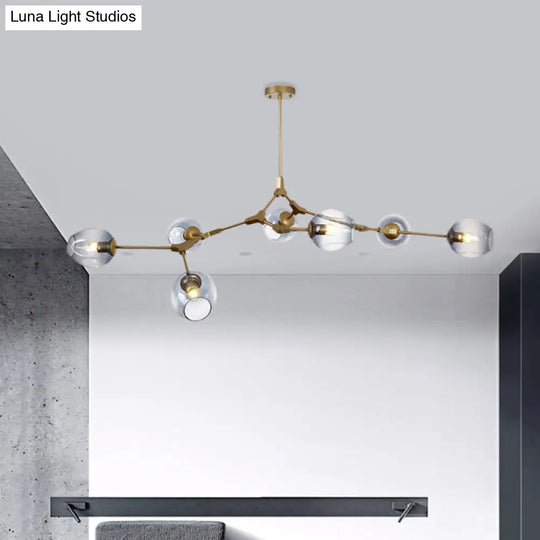 Modern Black/Gold Branch Chandelier Lamp - 5/6 Lights Smoke Gray/Tan Glass Dining Room Lighting