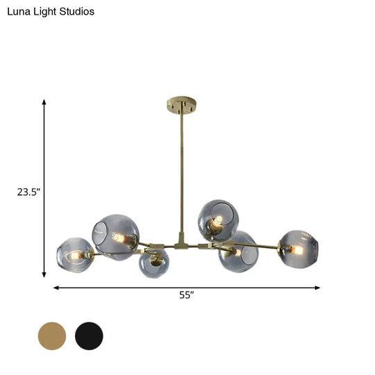 Modern Black/Gold Branch Chandelier Lamp - 5/6 Lights Smoke Gray/Tan Glass Dining Room Lighting