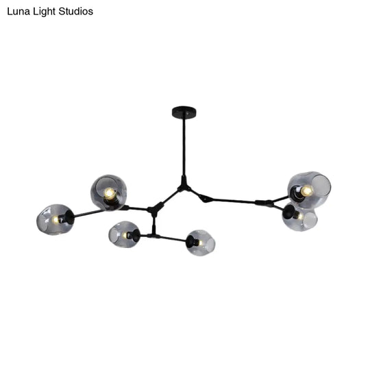 Modern Black/Gold Branch Chandelier Lamp - 5/6 Lights Smoke Gray/Tan Glass Dining Room Lighting