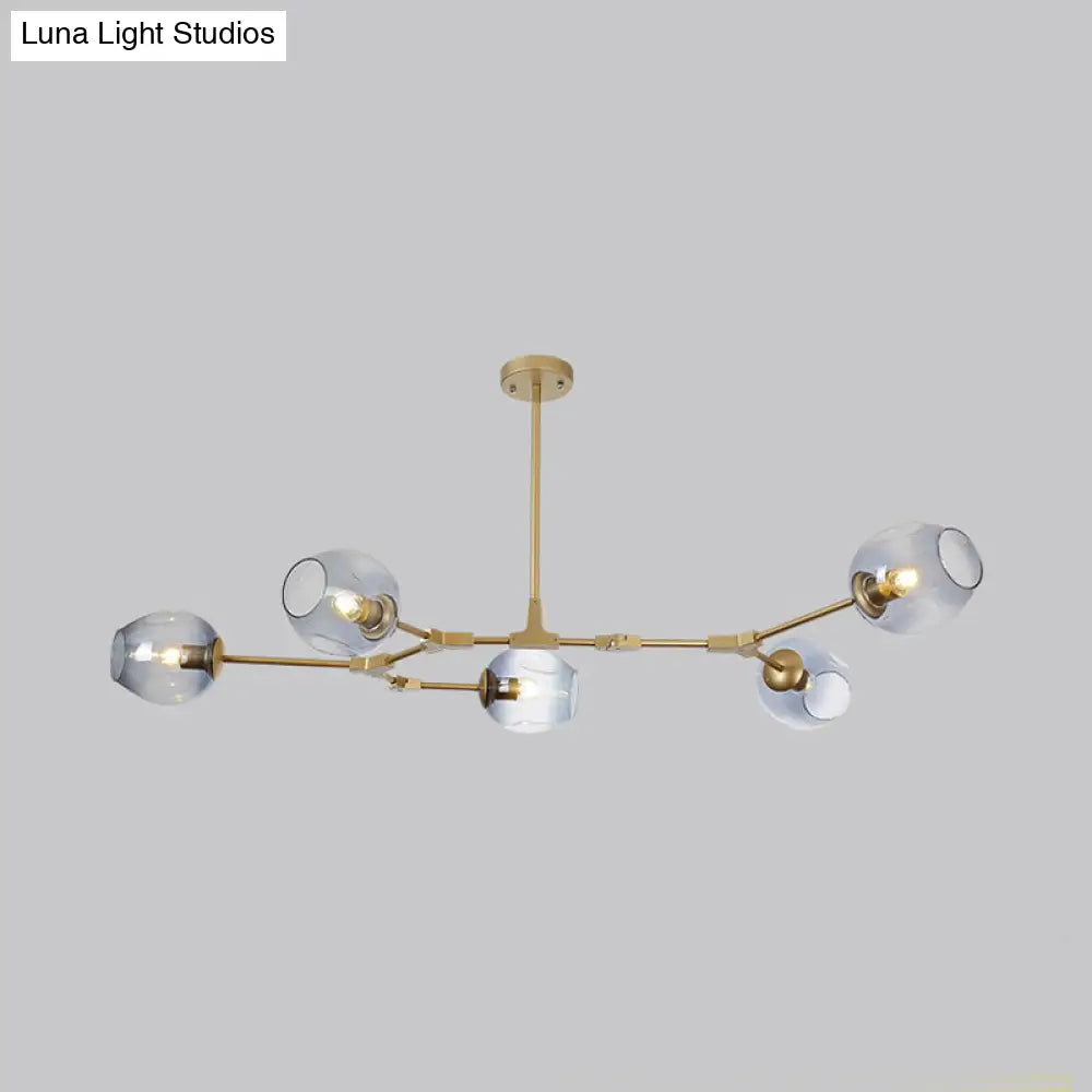 Modern Black/Gold Branch Chandelier Lamp - 5/6 Lights Smoke Gray/Tan Glass Dining Room Lighting