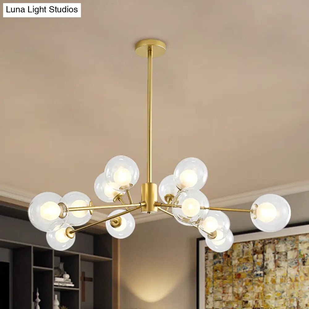 Modern Black/Gold Branching Chandelier - 9/12 Light Glass Shade Pendant