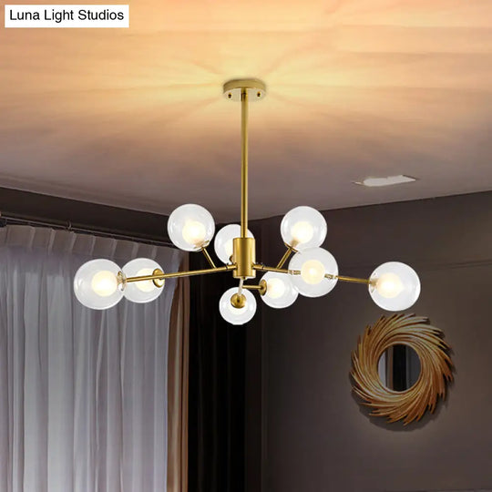 Modern Black/Gold Branching Chandelier - 9/12 Light Glass Shade Pendant