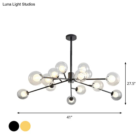 Modern Black/Gold Branching Chandelier - 9/12 Light Glass Shade Pendant