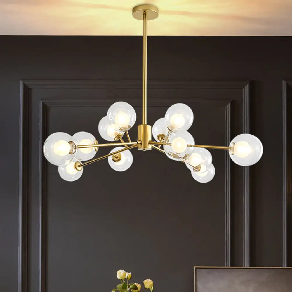 Modern Black/Gold Branching Chandelier - 9/12 Light Glass Shade Pendant 12 / Gold