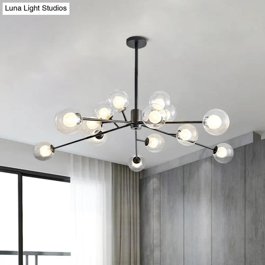 Modern Black/Gold Branching Chandelier - 9/12 Light Glass Shade Pendant