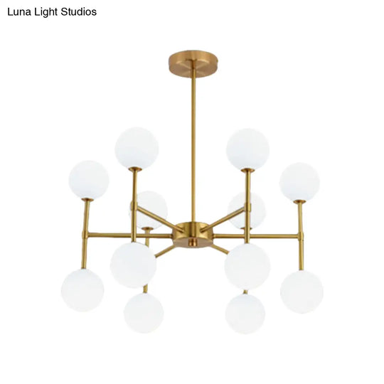 Modern Black/Gold Bubble Shade Chandelier With Opal Glass - 12 Light Ceiling Pendant For Living Room