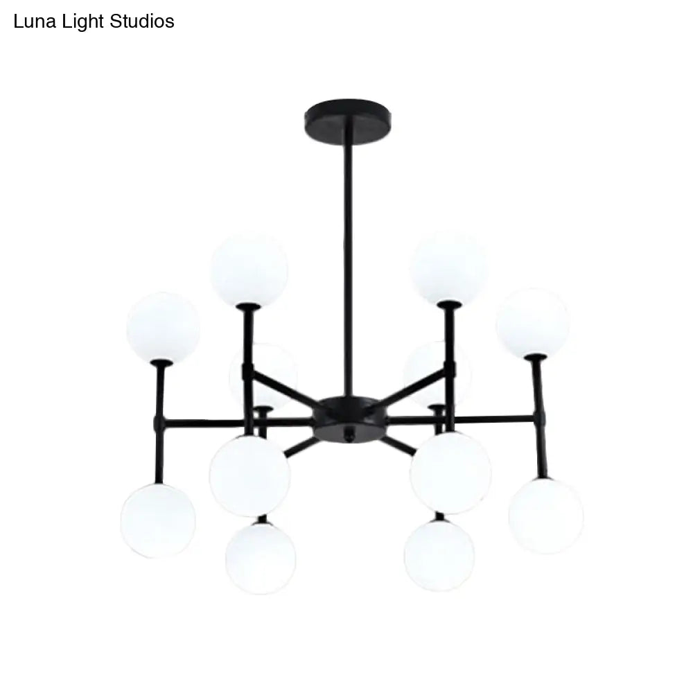 Modern Black/Gold Bubble Shade Chandelier With Opal Glass - 12 Light Ceiling Pendant For Living Room