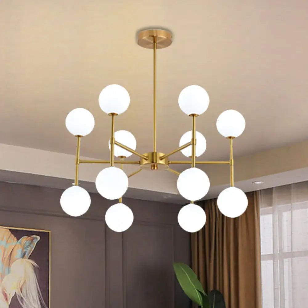 Modern Black/Gold Bubble Shade Chandelier With Opal Glass - 12 Light Ceiling Pendant For Living Room