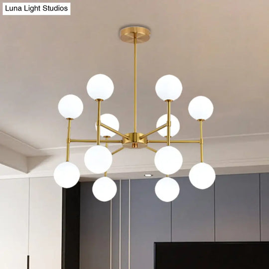 Modern Black/Gold Bubble Shade Chandelier With Opal Glass - 12 Light Ceiling Pendant For Living Room