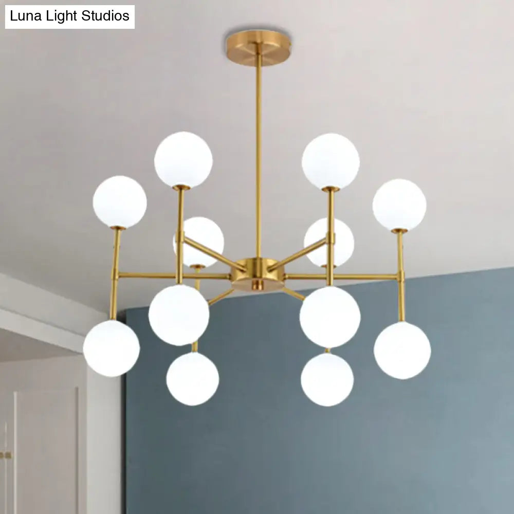 Modern Black/Gold Bubble Shade Chandelier With Opal Glass - 12 Light Ceiling Pendant For Living Room