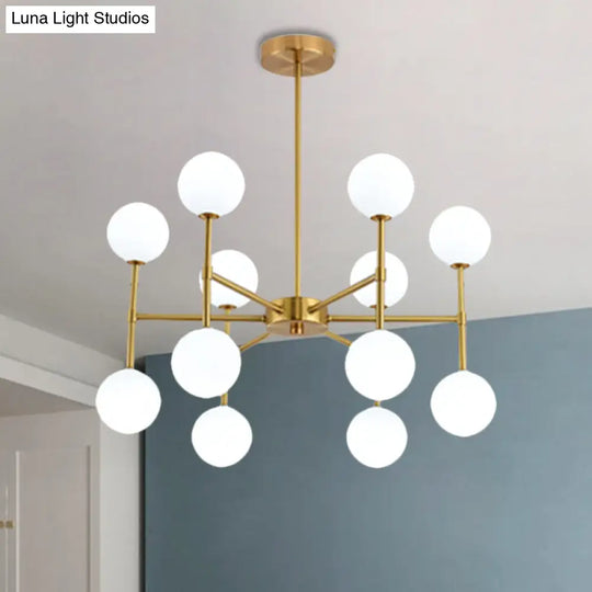 Modern Black/Gold Bubble Shade Chandelier With Opal Glass - 12 Light Ceiling Pendant For Living Room