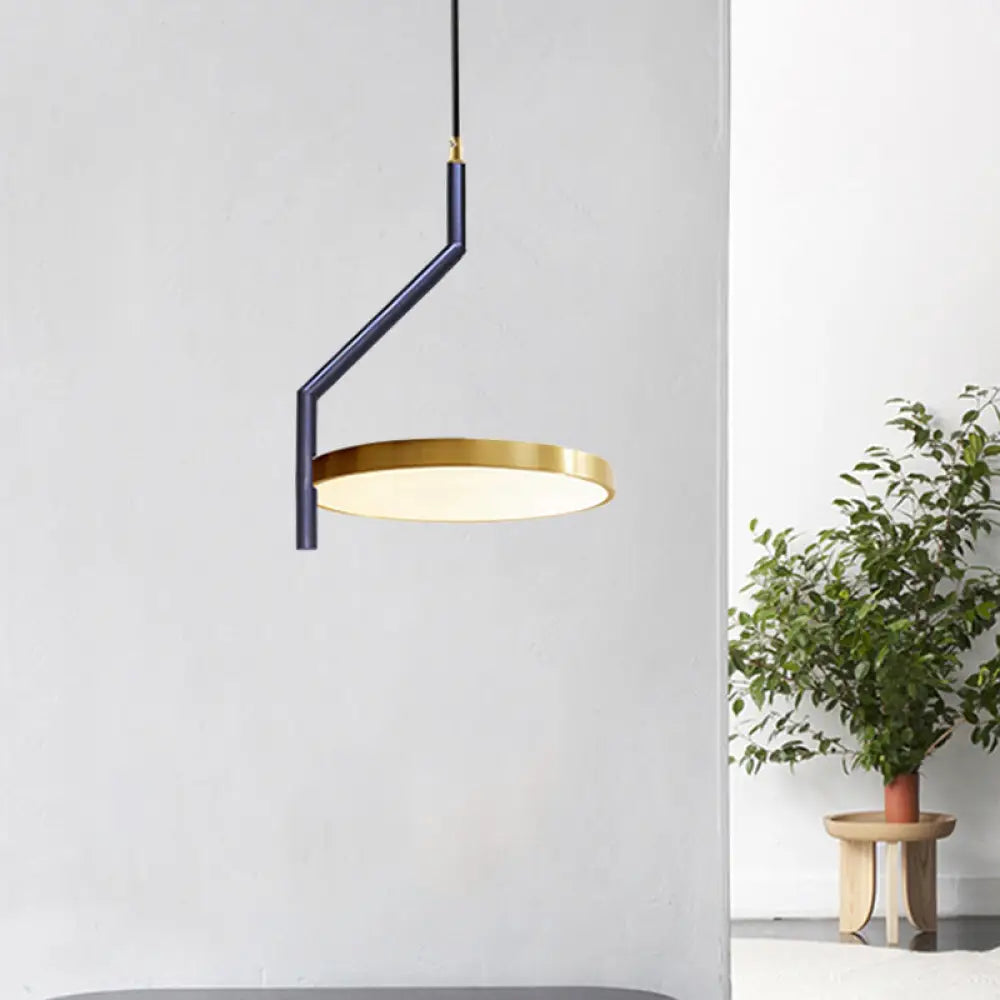 Modern Black & Gold Circle Ceiling Pendant Light With Led Curved Rod - Perfect For Living Room