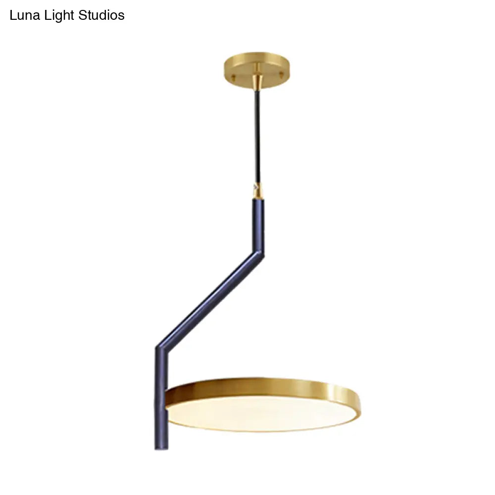 Modern Black & Gold Circle Ceiling Pendant Light With Led Curved Rod - Perfect For Living Room