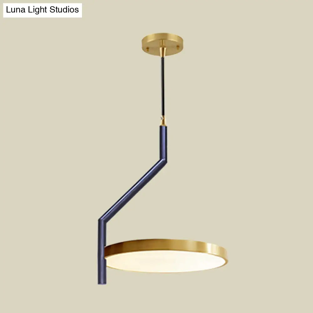 Modern Black & Gold Circle Ceiling Pendant Light With Led Curved Rod - Perfect For Living Room