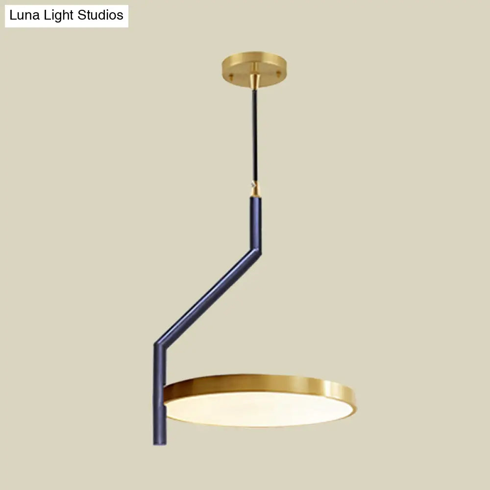 Modern Black And Gold Circle Led Ceiling Pendant Light With Curved Rod - Ideal For Living Room