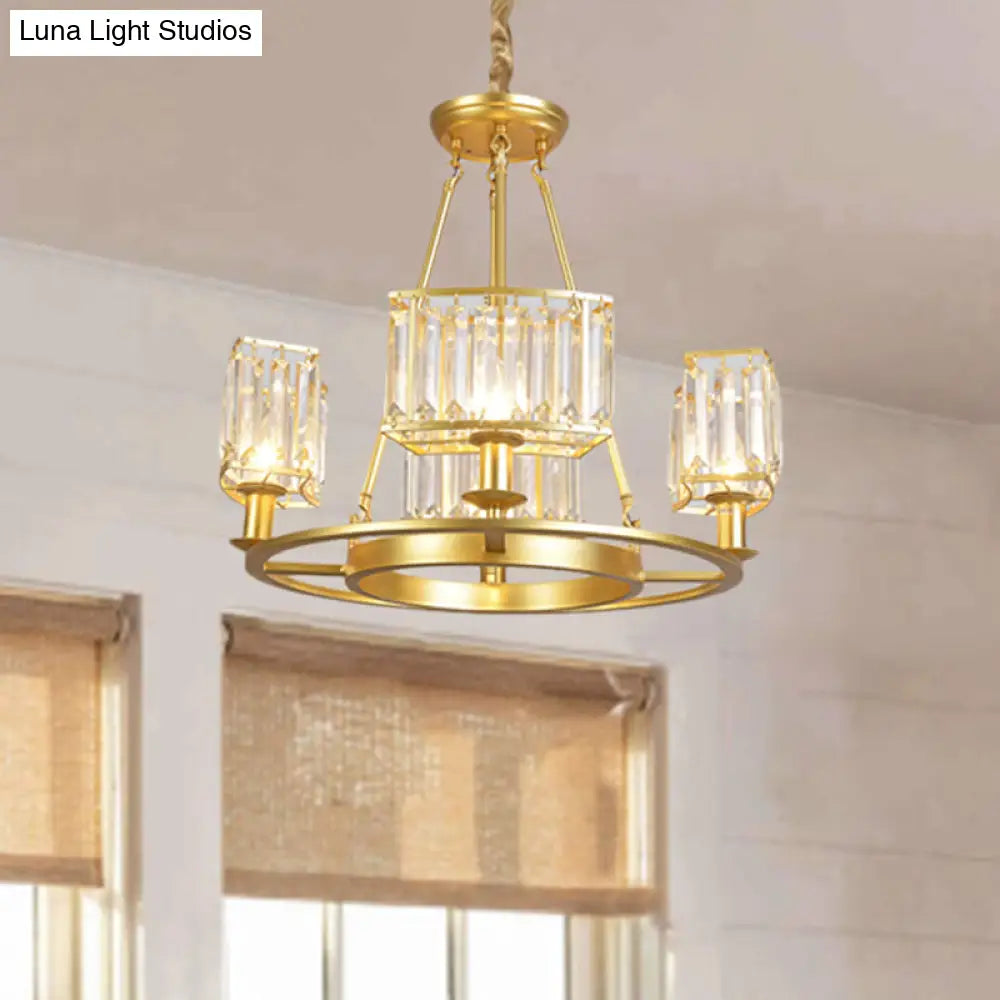 Modern Black/Gold Circle Crystal Chandelier With 4/6 Lights - Bedroom Hanging Light Fixture