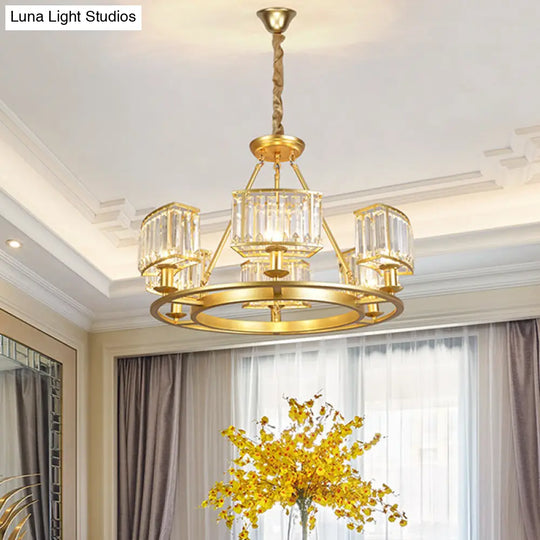 Modern Black/Gold Circle Crystal Chandelier With 4/6 Lights - Bedroom Hanging Light Fixture