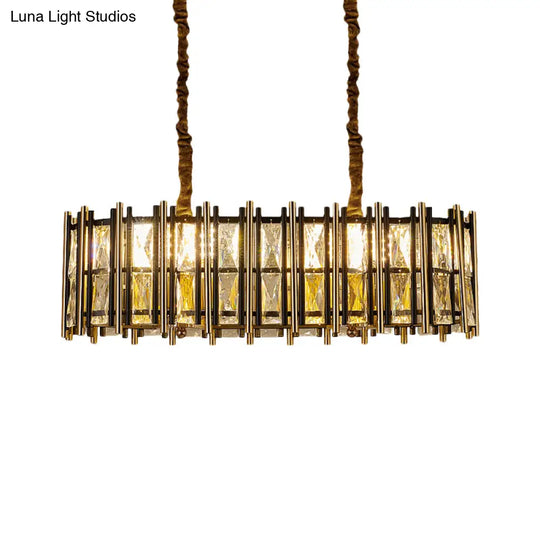 Modern Black-Gold Crystal Inlaid Pendant Light - 8-Light Oblong Shape Ideal For Island Hanging