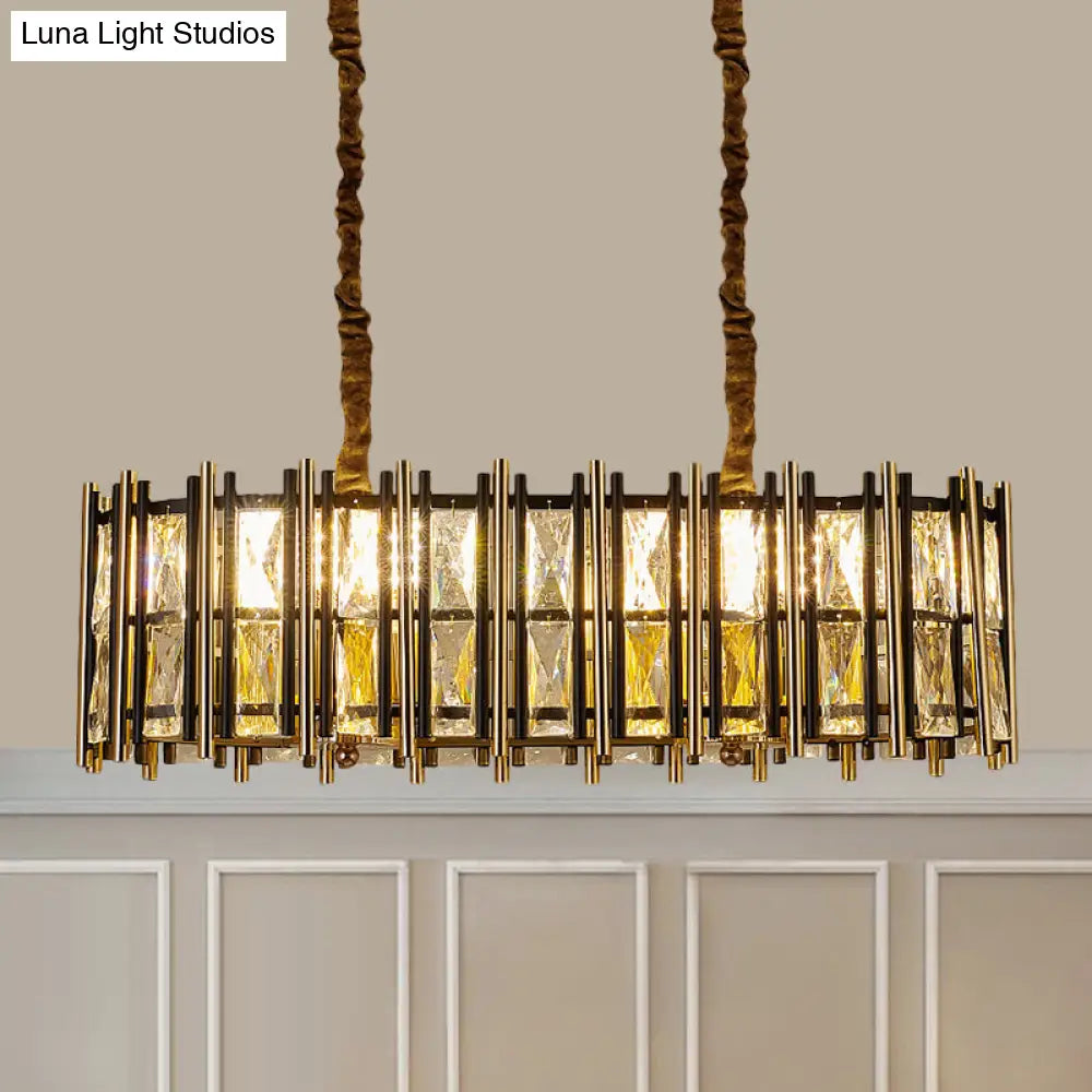 Modern Black-Gold Crystal Inlaid Pendant Light - 8-Light Oblong Shape Ideal For Island Hanging