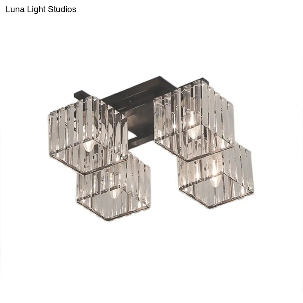 Modern Black/Gold Cubic Flush Mount Crystal Ceiling Lighting - 4/6/8 Lights For A Stylish Living