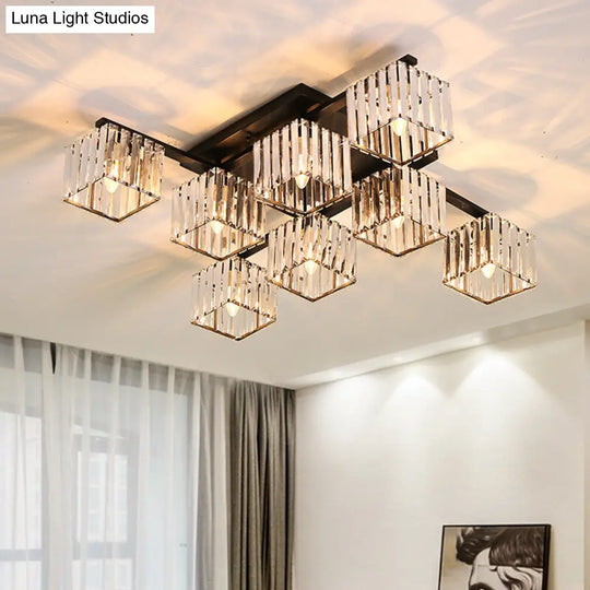 Modern Black/Gold Cubic Flush Mount Crystal Ceiling Lighting - 4/6/8 Lights For A Stylish Living