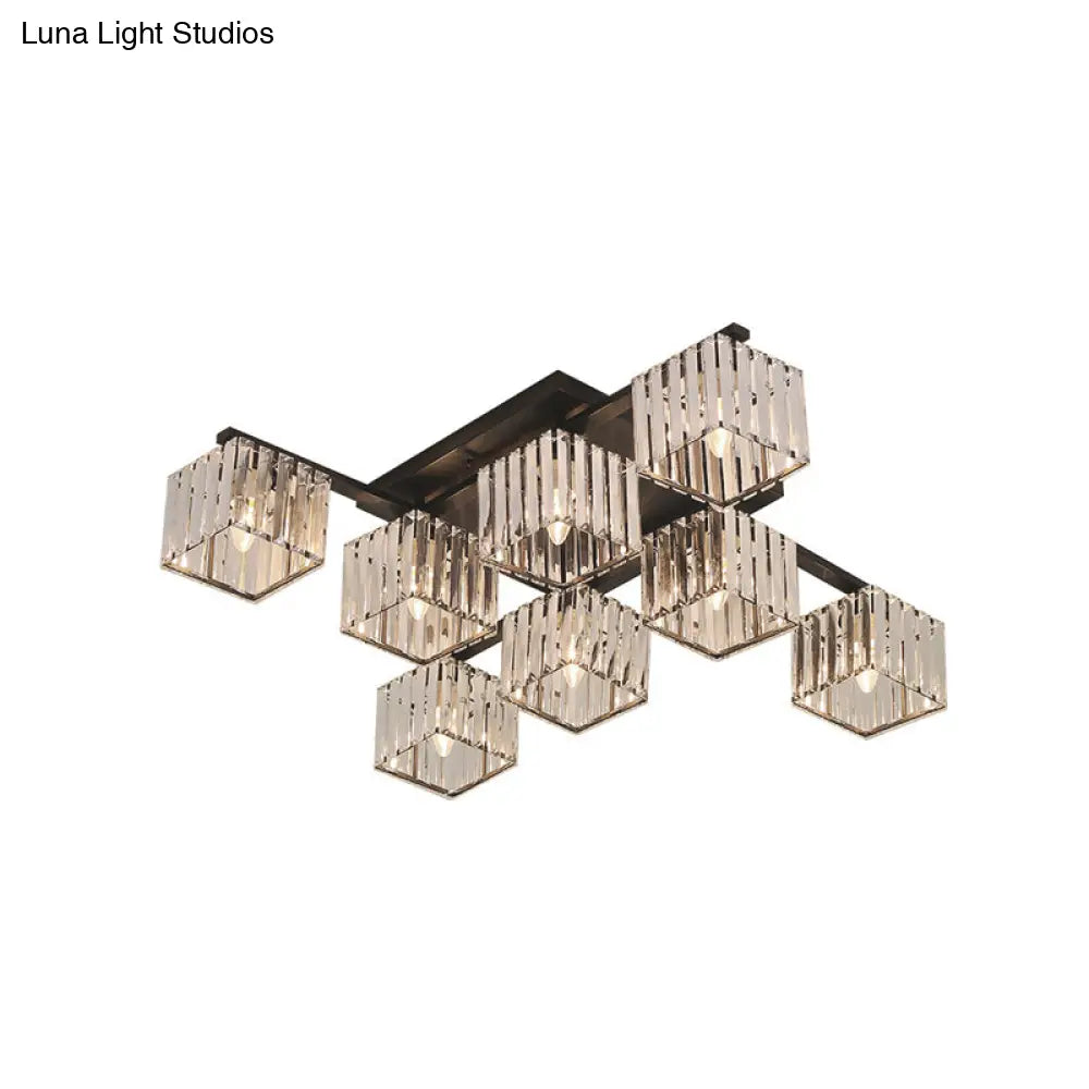 Modern Black/Gold Cubic Flush Mount Crystal Ceiling Lighting - 4/6/8 Lights For A Stylish Living