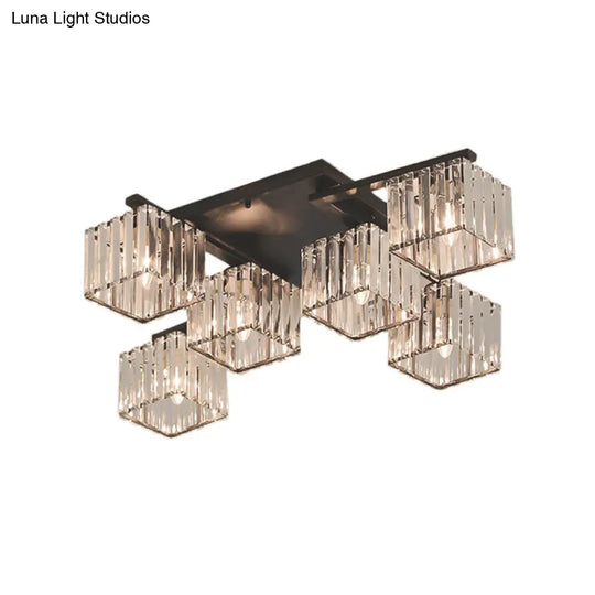 Modern Black/Gold Cubic Flush Mount Crystal Ceiling Lighting - 4/6/8 Lights For A Stylish Living