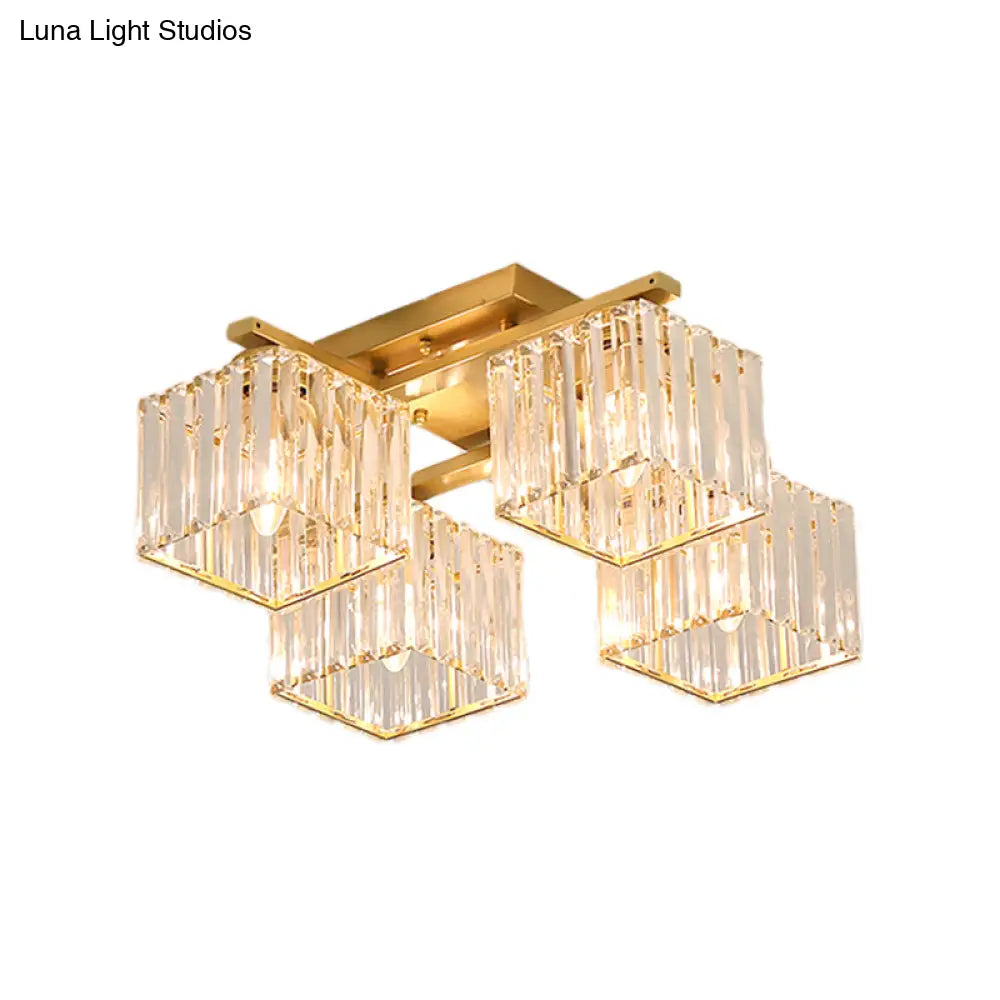 Modern Black/Gold Cubic Flush Mount Crystal Ceiling Lighting - 4/6/8 Lights For A Stylish Living