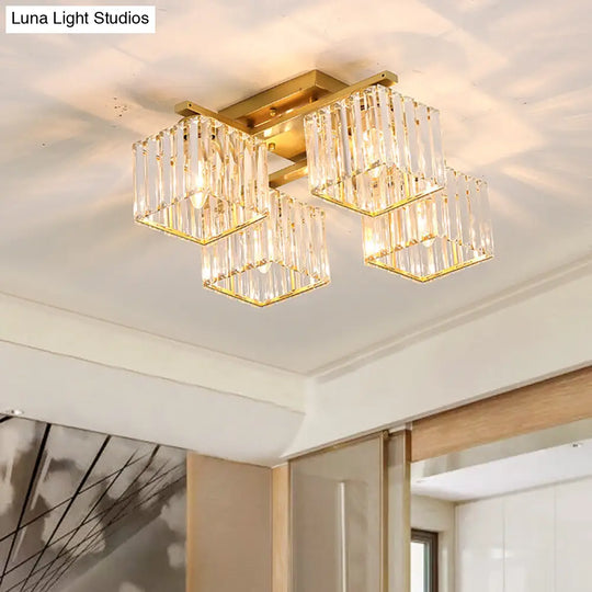 Modern Black/Gold Cubic Flush Mount Crystal Ceiling Lighting - 4/6/8 Lights For A Stylish Living