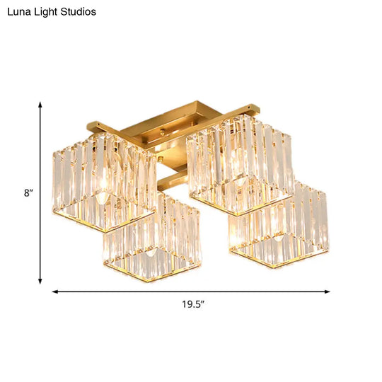 Modern Black/Gold Cubic Flush Mount Crystal Ceiling Lighting - 4/6/8 Lights For A Stylish Living