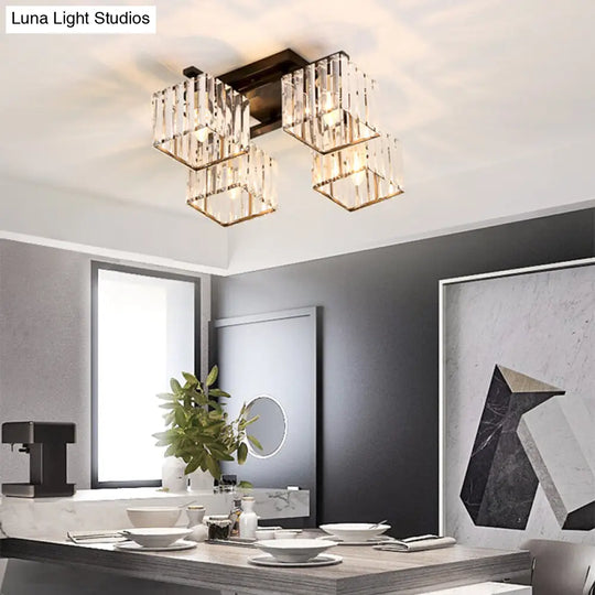Modern Black/Gold Cubic Flush Mount Crystal Ceiling Lighting - 4/6/8 Lights For A Stylish Living
