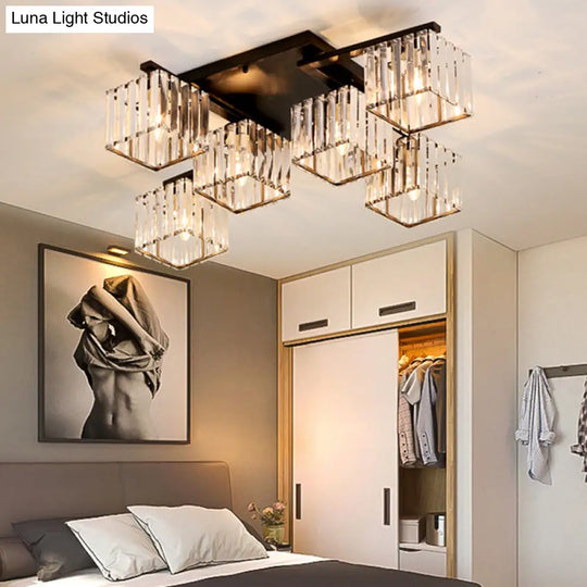 Modern Black/Gold Cubic Flush Mount Crystal Ceiling Lighting - 4/6/8 Lights For A Stylish Living