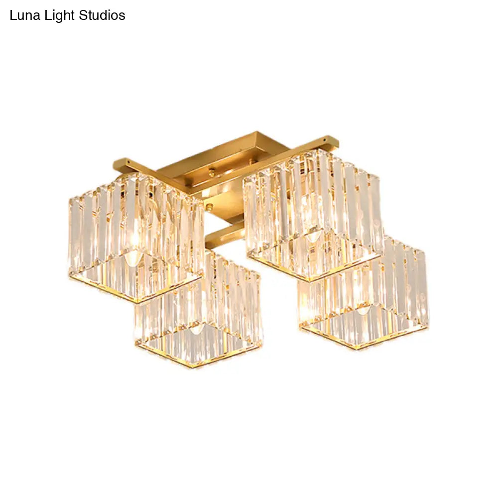 Modern Black/Gold Cubic Flush Mount Crystal Ceiling Lighting - 4/6/8 Lights For A Stylish Living