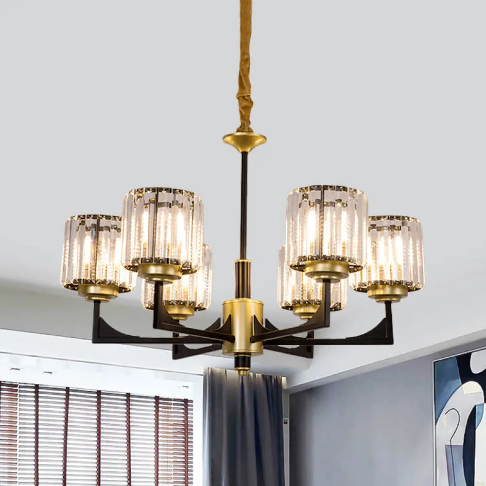 Modern Black & Gold Cylinder Chandelier With Clear Crystal Glass - 4/6 Head Dining Room Pendant 6 /