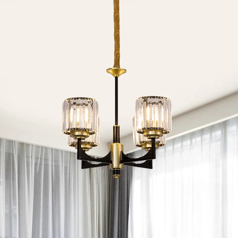 Modern Black & Gold Cylinder Chandelier With Clear Crystal Glass - 4/6 Head Dining Room Pendant 4 /