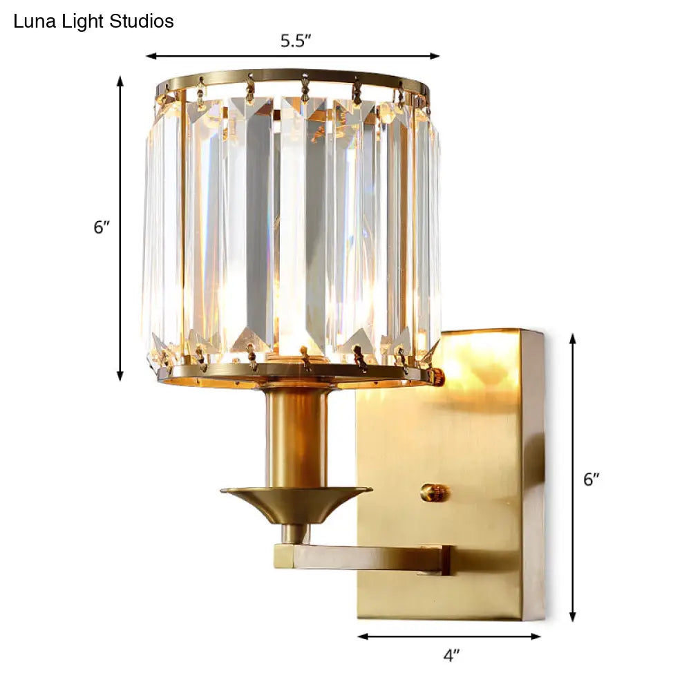 Modern Black/Gold Cylinder Sconce Light Fixture With Crystal Wall Mounted Lighting