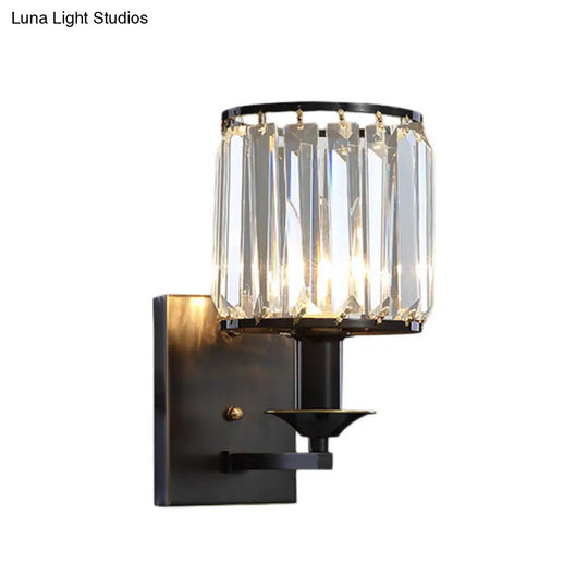 Modern Black/Gold Cylinder Sconce Light Fixture With Crystal Wall Mounted Lighting