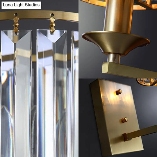 Modern Black/Gold Cylinder Sconce Light Fixture With Crystal Wall Mounted Lighting